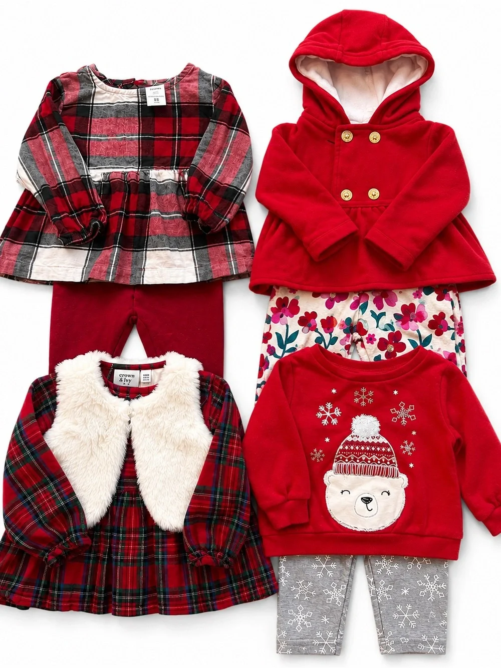 Baby Girl 9 Month Holiday Clothing Bundle Plaid Fleece Outfit set 8 Pieces